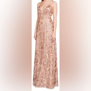 BCBG Rose gold sequin Maxi Dress size 8 Open Back
